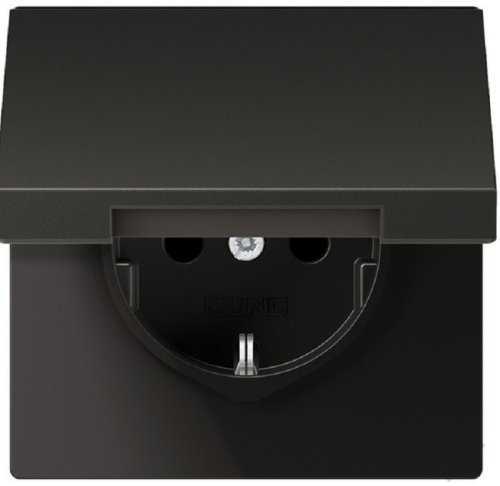 Розетка с заземлением без рамки Jung LS990 metal 1-м. крышка шторки для IP44 антрацит картинка